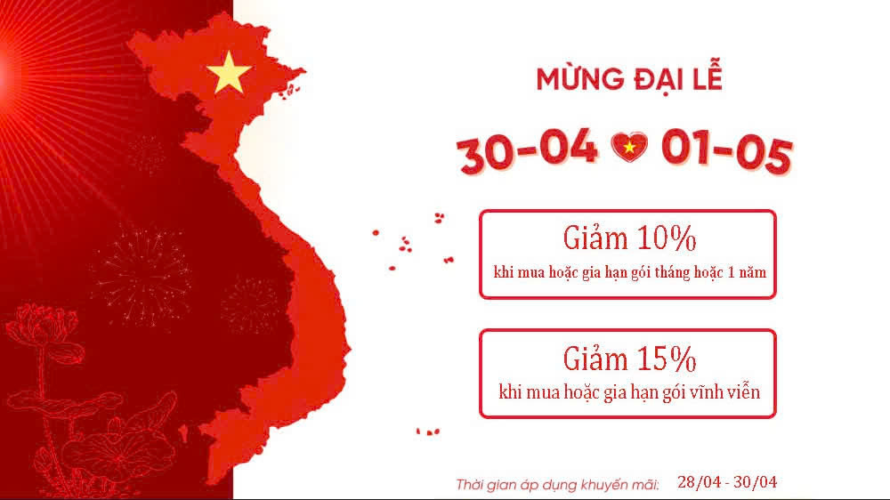 Mừng đại lễ 30/4 - 1/5 bên e có chương trình khuyến mãi cho quý khách hàng các gói gia hạn và cài - Ảnh chính