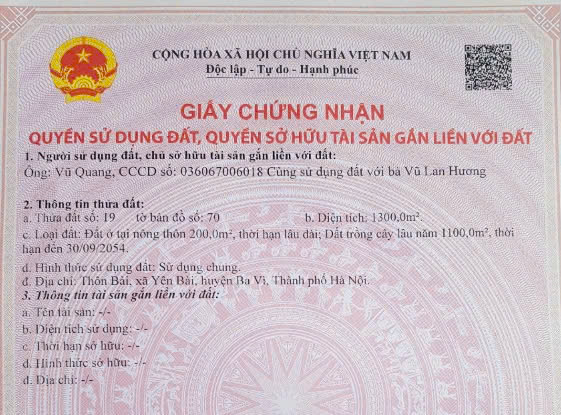 ĐẤT ĐẸP - GIÁ ĐẦU TƯ Chính chủ cần bán nhanh lô đất vị trí đẹp tại huyện Ba Vì, Tp Hà Nội - Ảnh 1