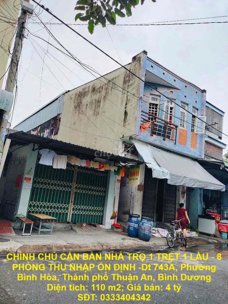 CHÍNH CHỦ CẦN BÁN NHÀ TRỌ 1 TRỆT 1 LẦU - 8 PHÒNG THU NHẬP ỔN ĐỊNH - TP Thuận An, Bình Dương - Ảnh chính