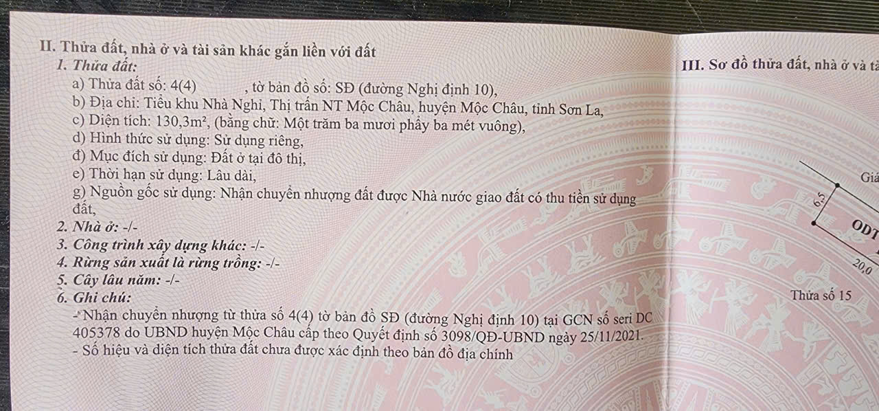 CHÍNH CHỦ CẦN BÁN ĐẤT Ở Thị trấn Nông trường Mộc Châu- H.  Mộc Châu- T.Sơn La  130m2 sau Khách sạn - Ảnh 2