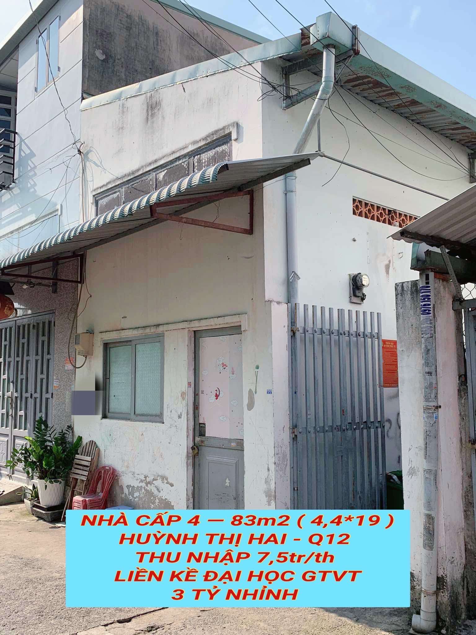 Nhà cấp 4 , 83m2 Huỳnh Thị Hai Q12, thu nhập 7,5tr/th ,liền kề Đại Học GTVT, 3 tỷ nhỉnh 0932030061 - Ảnh chính