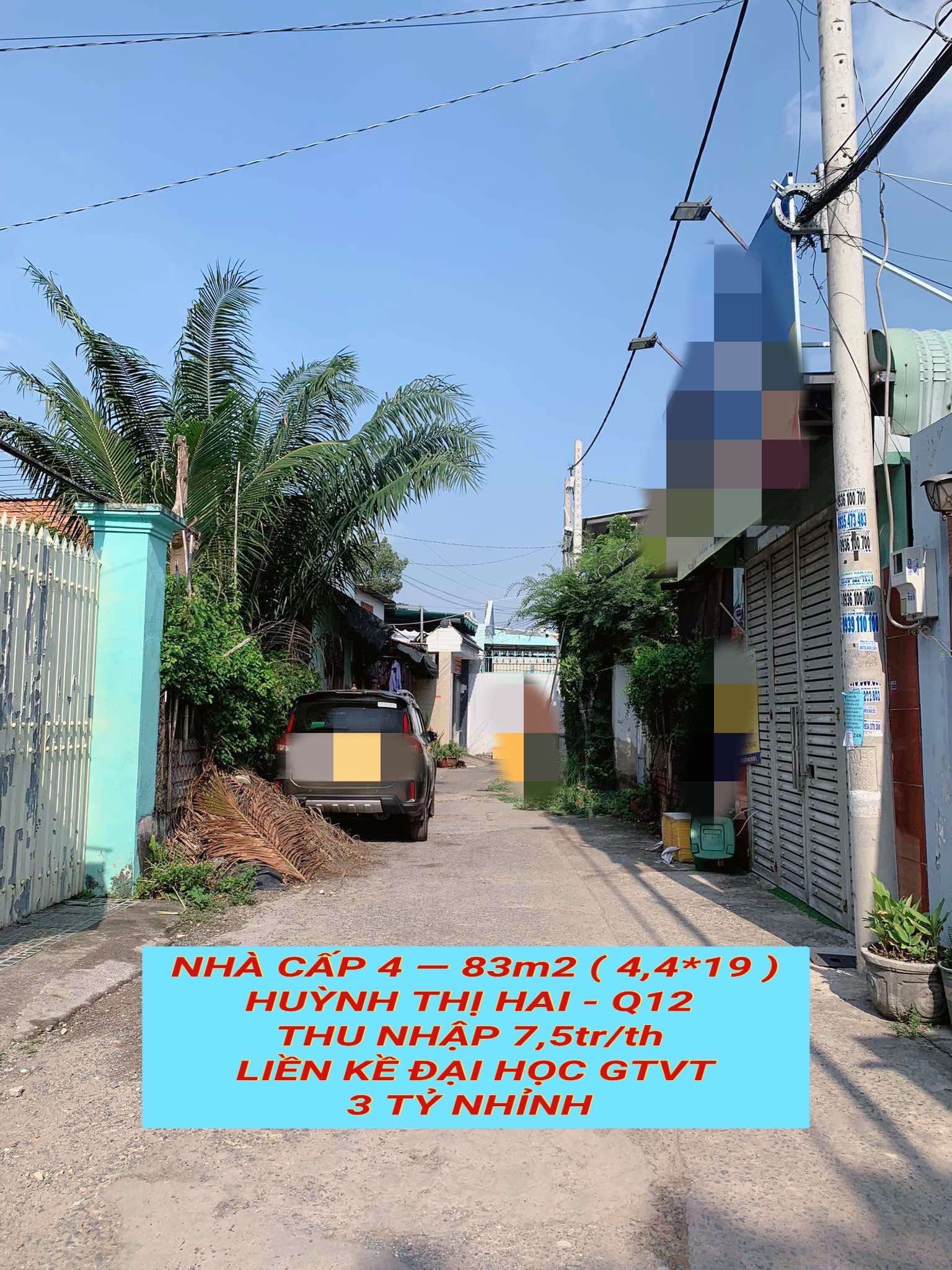 Nhà cấp 4 , 83m2 Huỳnh Thị Hai Q12, thu nhập 7,5tr/th ,liền kề Đại Học GTVT, 3 tỷ nhỉnh 0932030061 - Ảnh 1