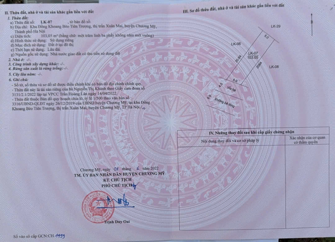Bán 103,7m Đất đấu giá-khoang bèo-xuân mai-chương nỹ-hà nội<br>vỉa vè 3m đường rộng 6m - Ảnh 2