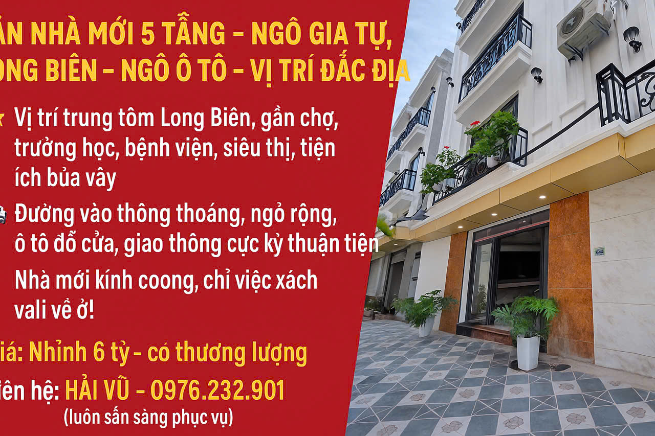 BÁN NHÀ MỚI 5 TẦNG - 48M2 – NGÔ GIA TỰ, LONG BIÊN – NGÕ Ô TÔ – VỊ TRÍ ĐẮC ĐỊA - Ảnh chính