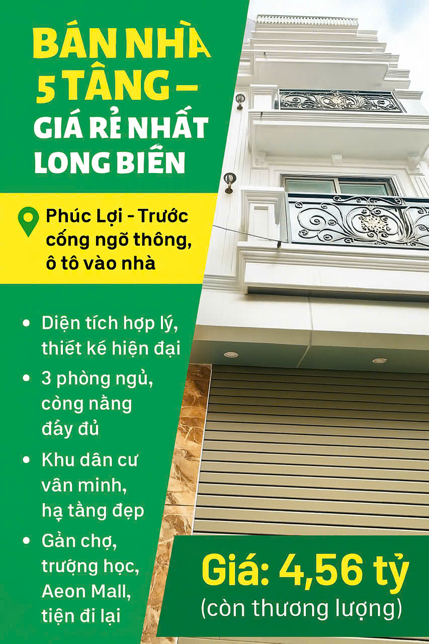 🏡 BÁN NHÀ 5 TẦNG – GIÁ RẺ NHẤT LONG BIÊN<br>📍 Phúc Lợi – Trước cổng ngõ thông, ô tô đỗ cổng - Ảnh chính