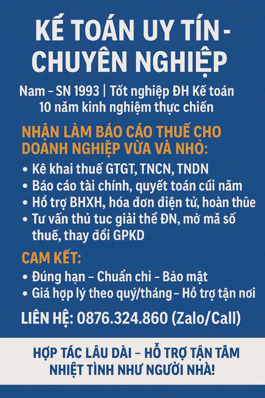 Là Một Kế Toán Uy Tín Chuyên Nghiệp - Nhận Làm Báo Cáo Thuế Cho Doanh Nghiệp Vừa Và Nhỏ. - Ảnh chính