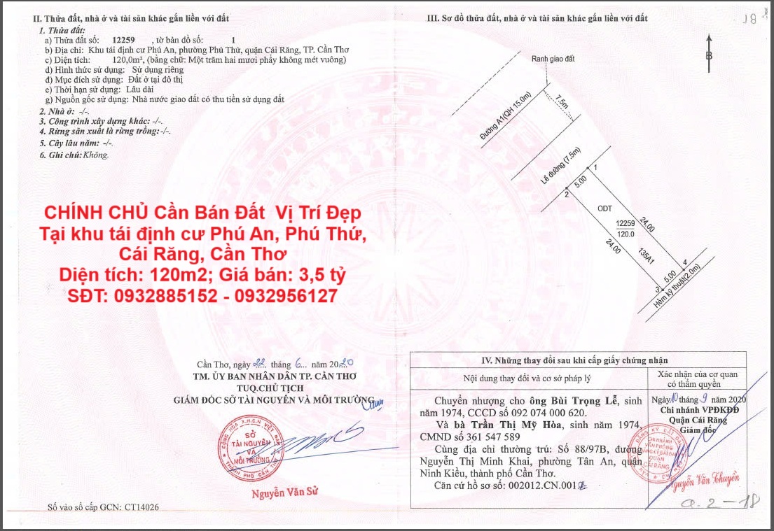 CHÍNH CHỦ Cần Bán Đất  Vị Trí Đẹp Tại khu tái định cư Phú An, Phú Thứ, Cái Răng, Cần Thơ - Ảnh chính