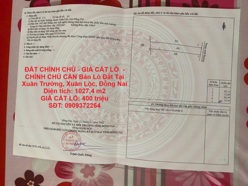 ĐẤT CHÍNH CHỦ - GIÁ CẮT LỖ  - CHÍNH CHỦ CẦN Bán Lô Đất Tại Xuân Trường, Xuân Lộc, Đồng Nai - Ảnh chính
