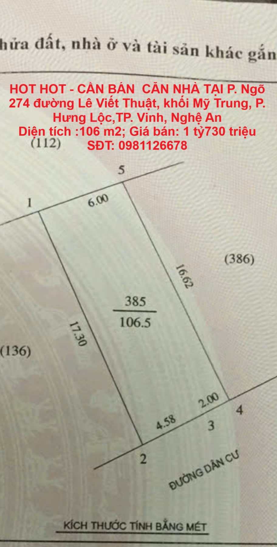 HOT HOT - CẦN BÁN  CĂN NHÀ TẠI P. Hưng Lộc,TP. Vinh, Nghệ An - Ảnh chính