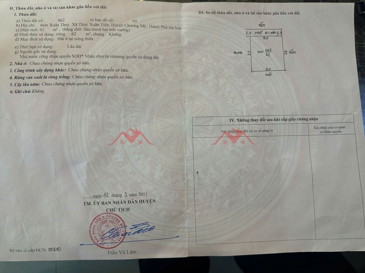 CHÍNH CHỦ BÁN LÔ ĐẤT 62M TẠI THỦY XUÂN TIÊN-CHƯƠNG MỸ-HÀ NỘI - Ảnh 4