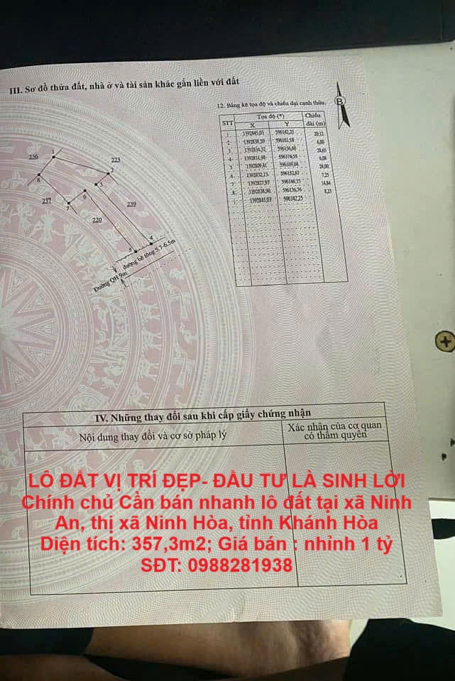 LÔ ĐẤT VỊ TRÍ ĐẸP- ĐẦU TƯ LÀ SINH LỜI Chính chủ Cần bán nhanh lô đất tại thị xã Ninh Hòa, tỉnh - Ảnh chính