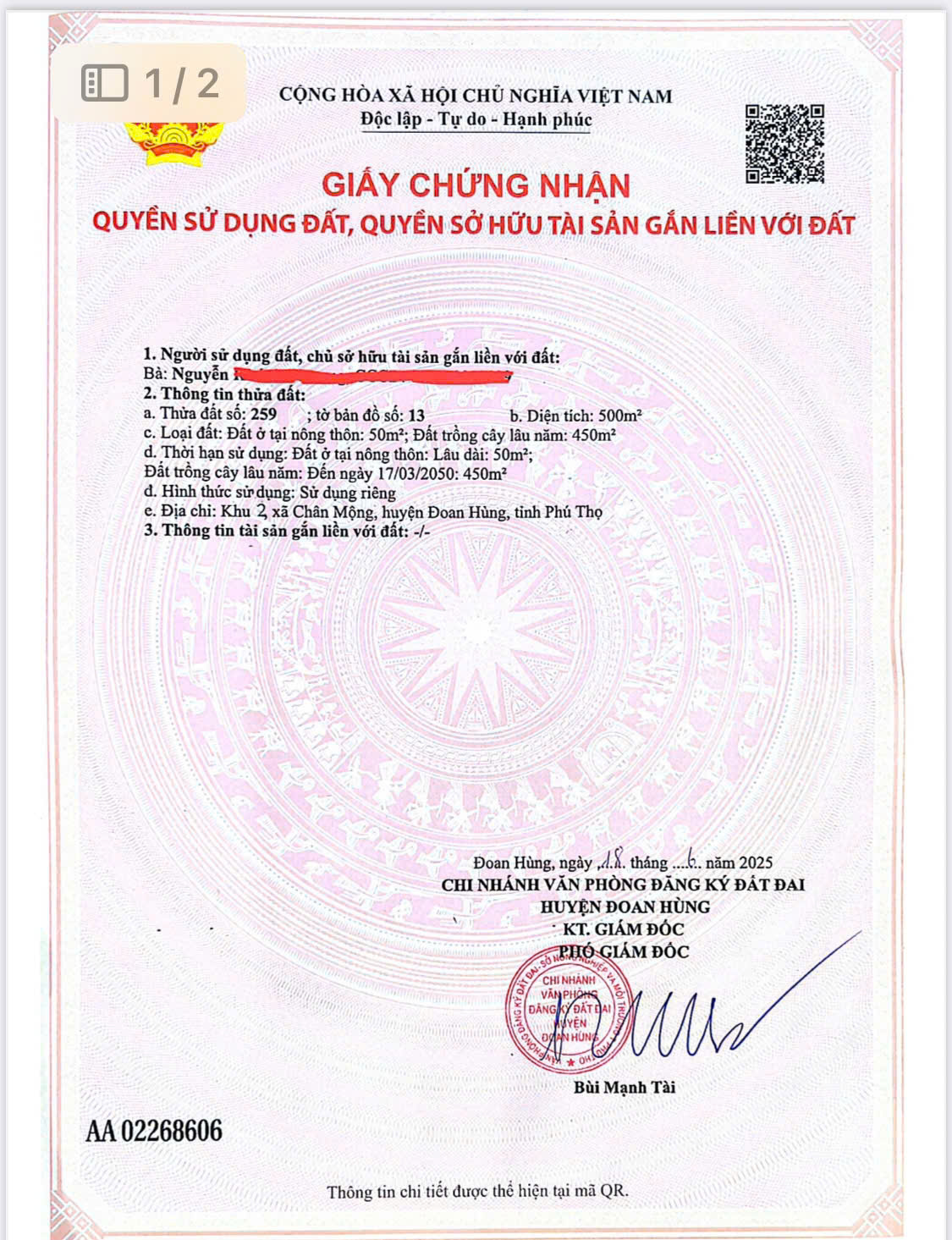 Chính chủ cần bán Nhanh 2 Lô Đất Liền Kề Tại Khu 2 – Xã Chân Mộng – Đoan Hùng – Phú Thọ. - Ảnh 2
