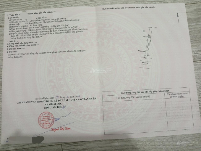 Bán đất mặt tiền đường DT746, xã Tân Định, Bắc Tân Uyên, Bình Dương. - Ảnh chính