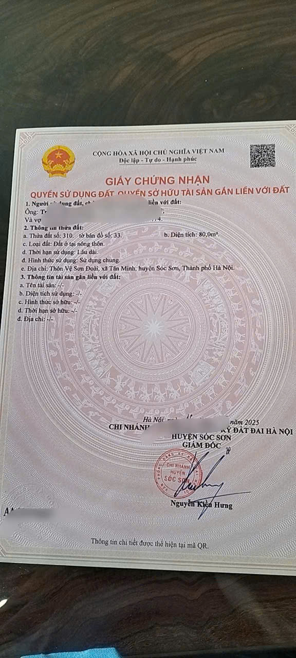 GIÁ TỐT TẠI SƠN ĐOÀI TÂN MINH SÓC SƠN HÀ NỘI -- DT 80 M FUN THỔ CƯ - Ảnh chính