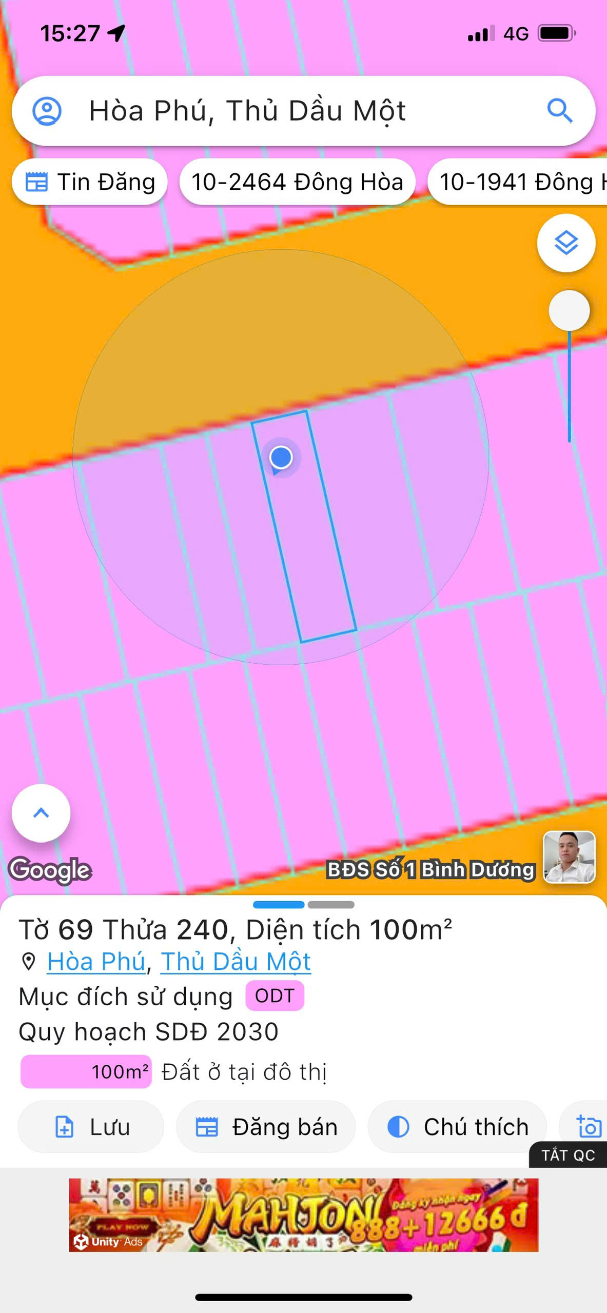 CHÍNH CHỦ BÁN ĐẤT MẶT TIỀN HÒA PHÚ – THỦ DẦU MỘT – 100M² – THỔ CƯ – ĐƯỜNG XE TẢI – GIÁ TỐT - Ảnh chính