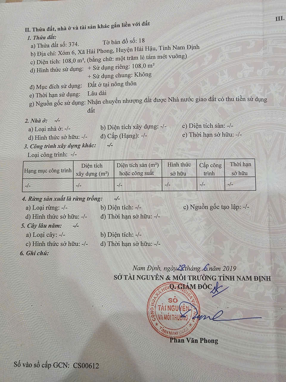 Chính chủ cần bán đất – ở  xóm 6- Xã Hải Phong- Huyện Hải Hậu -Tỉnh Nam Định - Ảnh 1
